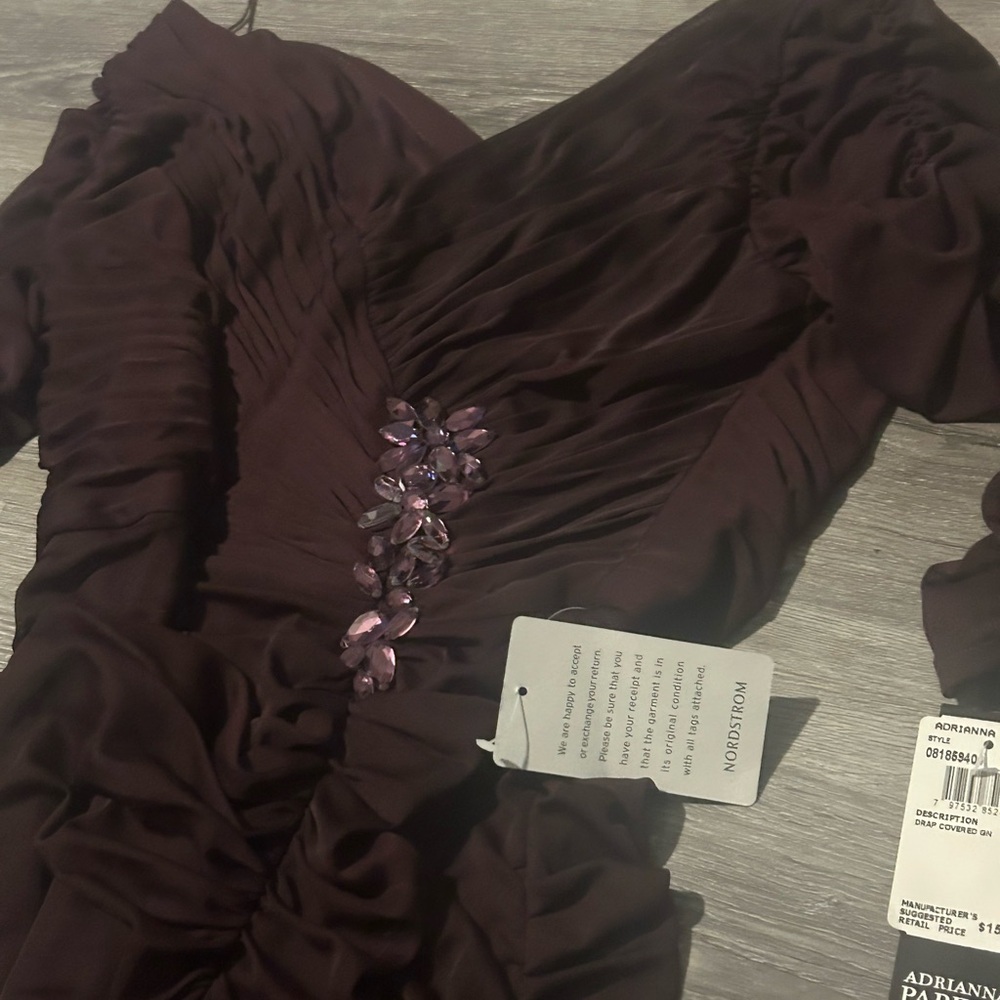 Adrianna Papell Plum Long Sleeve Gown - Picture 5 of 7